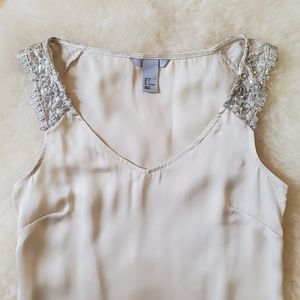 H&M Cream Satin Top with Lace Accents XS 2